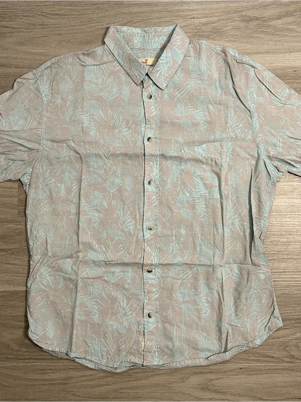 Marine Layer Light Blue Palm-Print Short-Sleeve Shirt